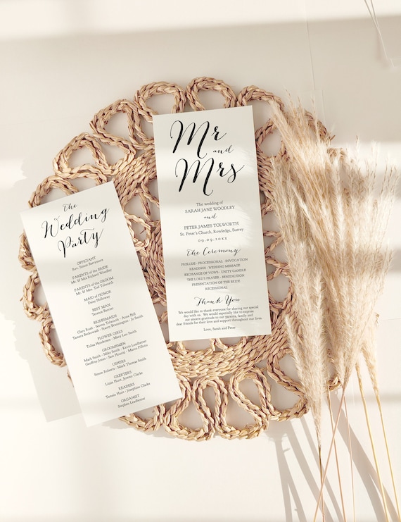 Wedding Programs Instant Download Template. Sweet Bomb. Edit, Print, Trim, DIY Editable Printable Template, Corjl Template, FREE Demo