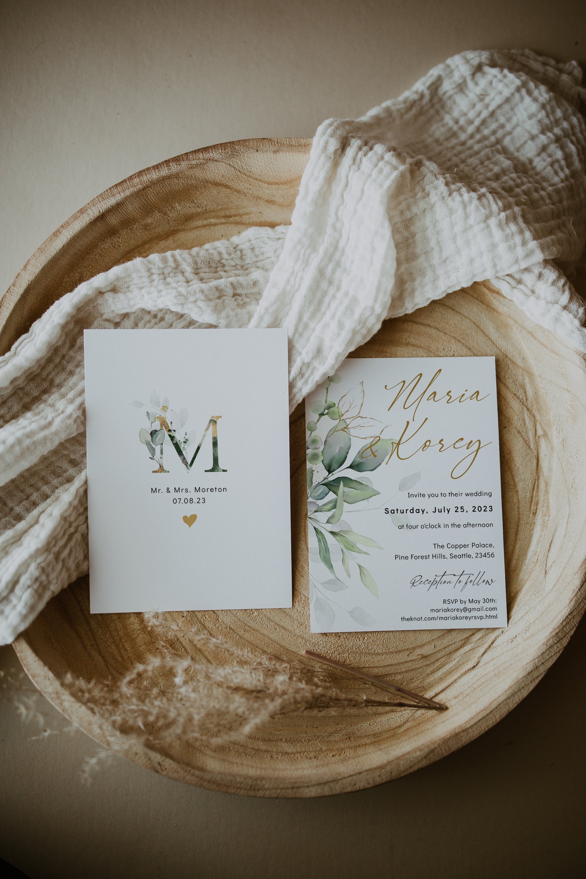 Greenery Wedding Invitations With Initials or Monogram - Etsy