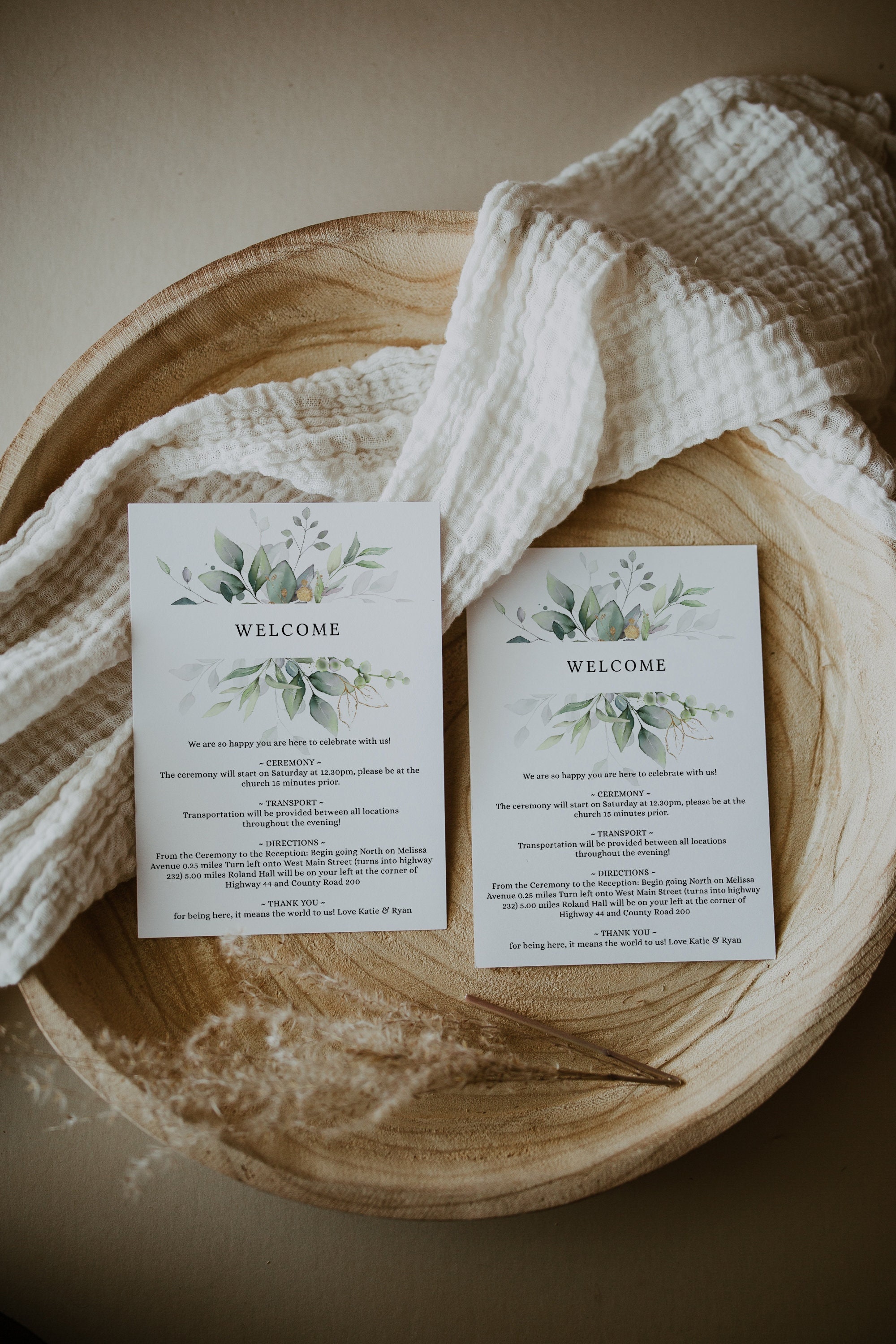 Leaf & Gold - Welcome Itinerary 5x7 Wedding Guest note, Welcome letter  template, Welcome Printable Welcome Card, Corjl Templates, FREE Demo