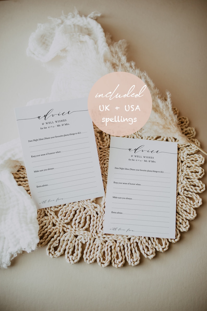 Advice and Well Wishes Cards / Sign, DIY Marriage Printable Advice Cards and Sign, 5x7" cards AND sign 'Wedding', Download and Print. image 2