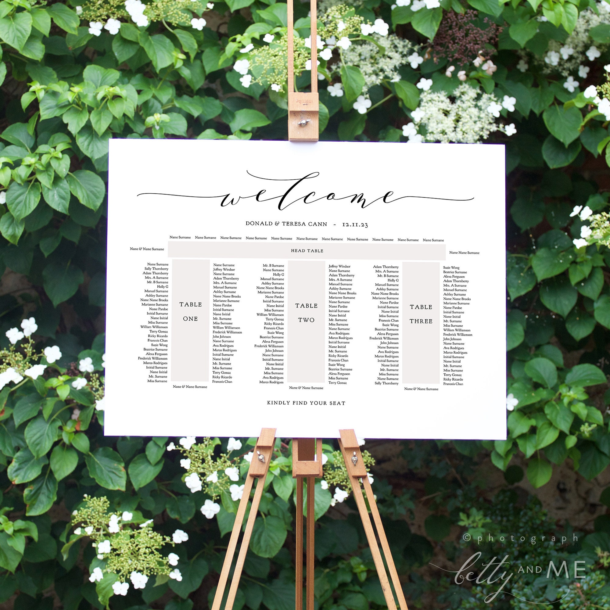 Banquet Seating Chart 3 tables and top table, printable E shape table ...