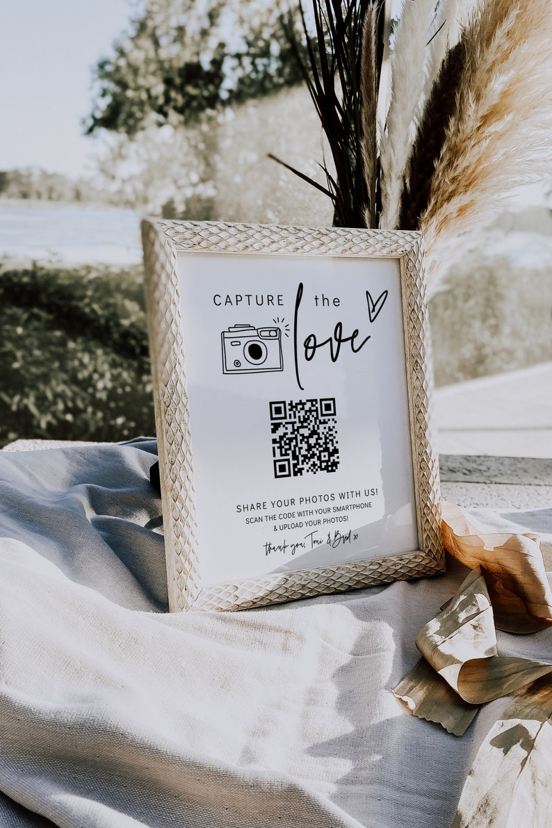 Capture the Love QR Code, Wedding Photo Signs, Share the Love, Wedding QR Code Signs, Horizontal & Vertical, Canva Template 88 zdjęcie 8