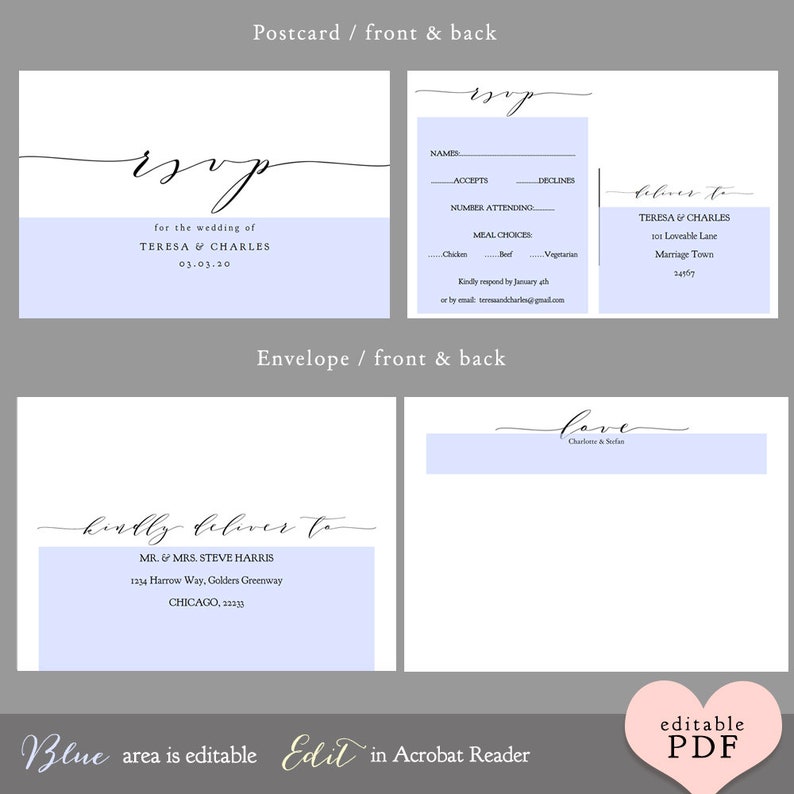 Editable PDF 14x Printables for your complete Wedding Invitation set 14 printable templates included for the price of 3! /'Wedding/'
