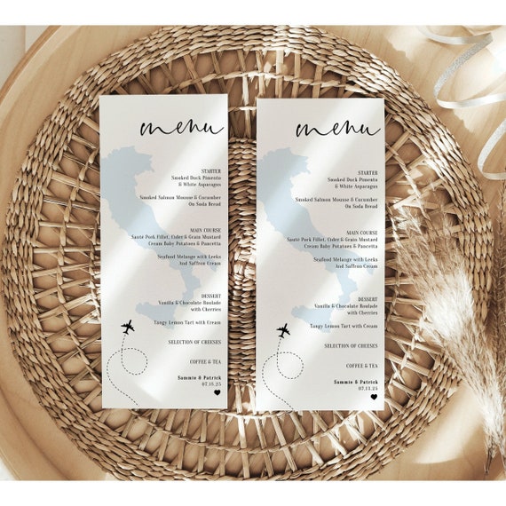 Destination - Menus for Italy Wedding, Wedding Menu for Italian Wedding, Menus in Various Sizes, Printable Long Menu, Canva Templates