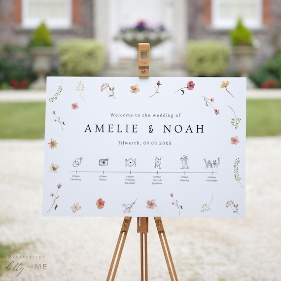 Wildflower Welcome Sign, Welcome Timeline Sign, Wedding Timeline Sign, Floral Wedding Sign, Wildflower Wedding Theme, Canva Templates | 94