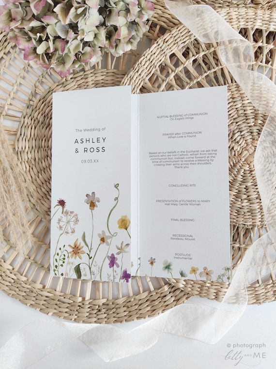 Wildflower Folded Wedding Program, Flower Wedding Order of Service Template, Printable Program, Trifold, Z Fold, Canva Template | 94