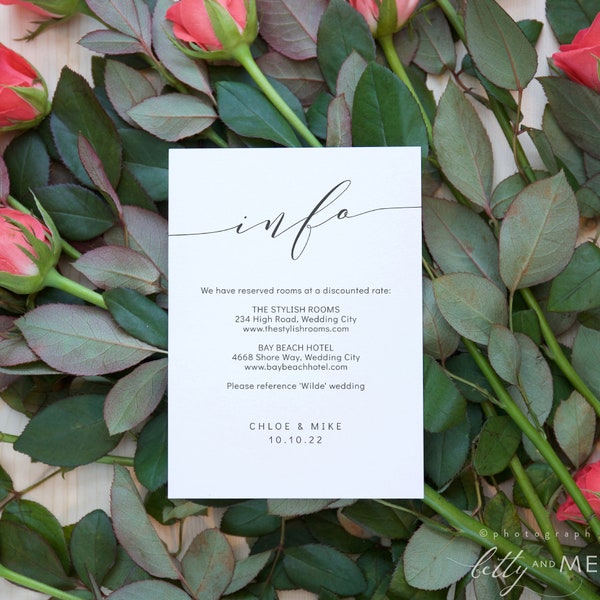 Romantic - Elegant Wedding Information Cards, Modern Wedding, Printable Enclosure cards, 4x5.5" & A6, Corjl FREE Demo