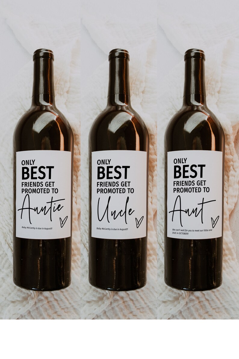 Seuls les meilleurs amis sont promus tante, modèle d'étiquette de vin pour faire-part de grossesse, étiquettes imprimables, modèles sur toile 88 image 6