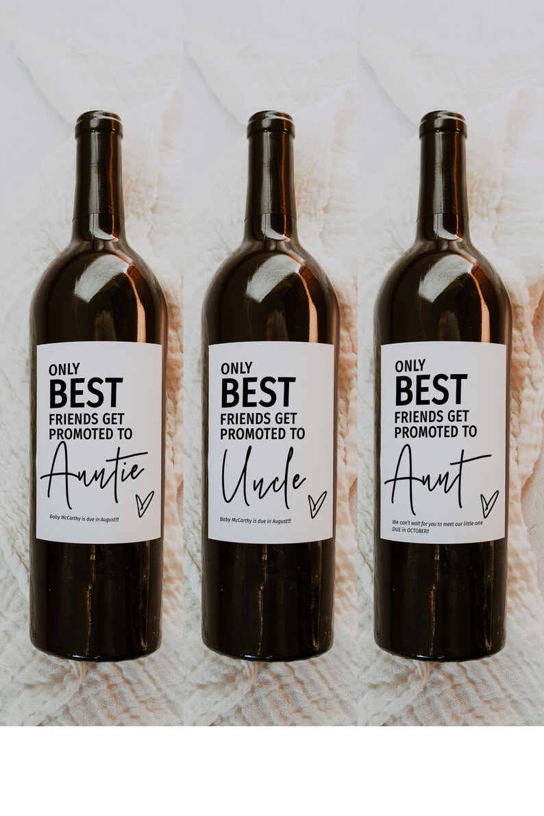 Only Best Friends get Promoted to Auntie, Canva Pregnancy Announcement Wine Label Template, Printable Labels, Canva Templates | 88 image 6