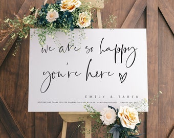 Wedding Welcome Sign, Wedding Decor, We Are So Happy You're Here, Printable Wedding Signs, Modern Minimalist Canva Template | 86