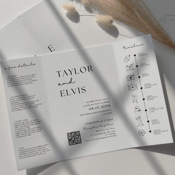 Minimalist Gatefold Wedding Invitations, Printable Modern Invitations, Modern Invitation, Minimalist Wedding Theme, Canva Templates | 111W