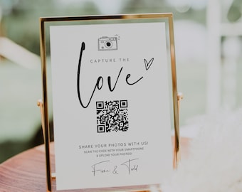 Capture the Love QR Code, Wedding Photo Signs, Share the Love, Wedding QR Code Signs, 6 Sizes, Canva Templates | 86