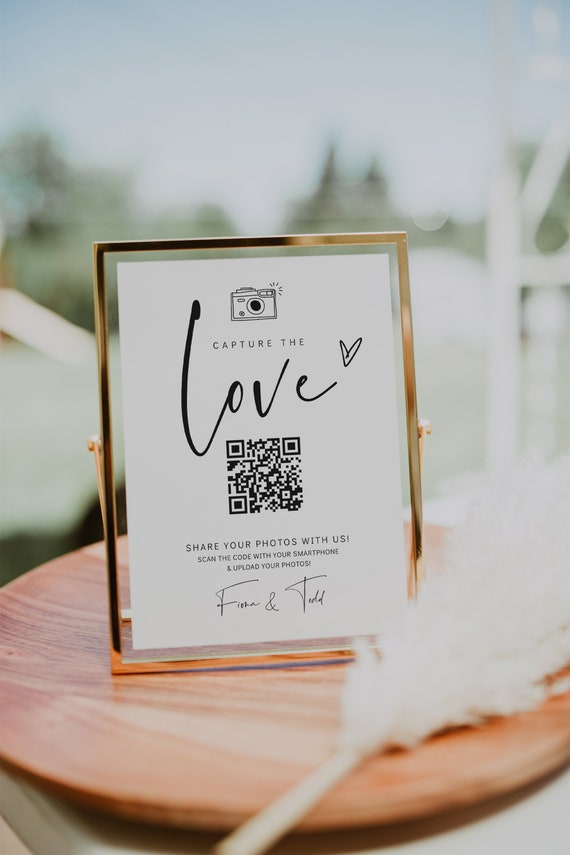 Capture the Love QR Code, Wedding Photo Signs, Share the Love, Wedding QR Code Signs, 6 Sizes, Canva Templates | 86