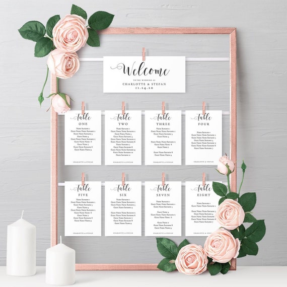 Make a DIY Hanging Seating Chart Frame with these Printable Seating Card and Header Templates, 'Mr. & Mrs.' Corjl Templates, FREE Demo