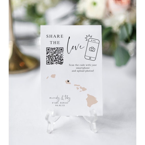 Destination Hawaii, Share the Love, Welcome Bag QR Card, QR Code Shared Album, QR Printable Template, Canva Templates
