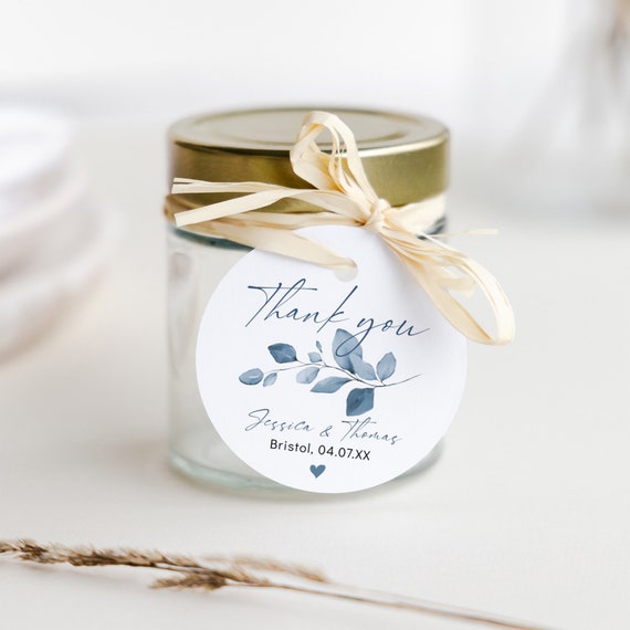 Blue Circle Tags, Canva Tag Templates, Thank You Tag Templates, Wedding Favour Tags, Canva Templates | 80