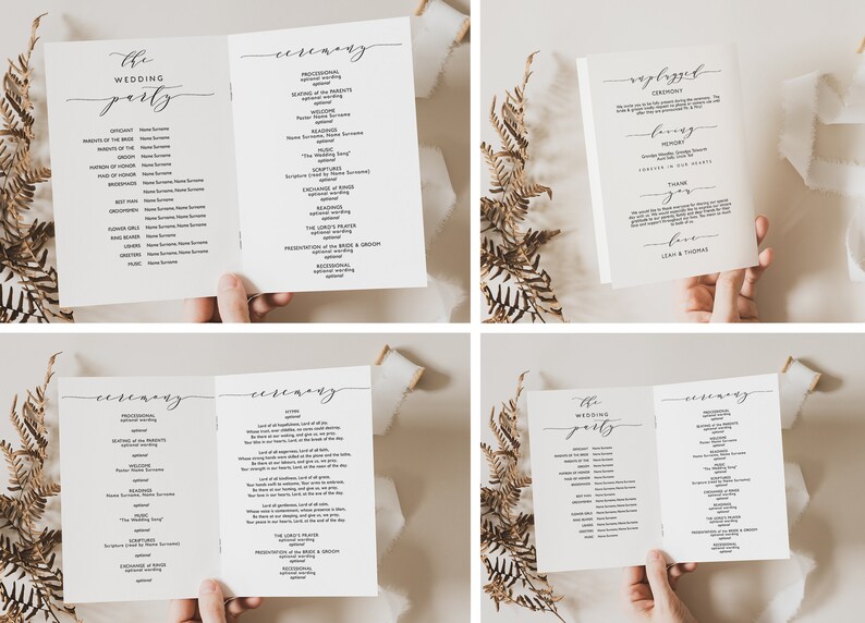 Romantic wedding program template, folded order of service Booklets. Printable program, front, back, inside, Wedding Corjl FREE Demo image 4