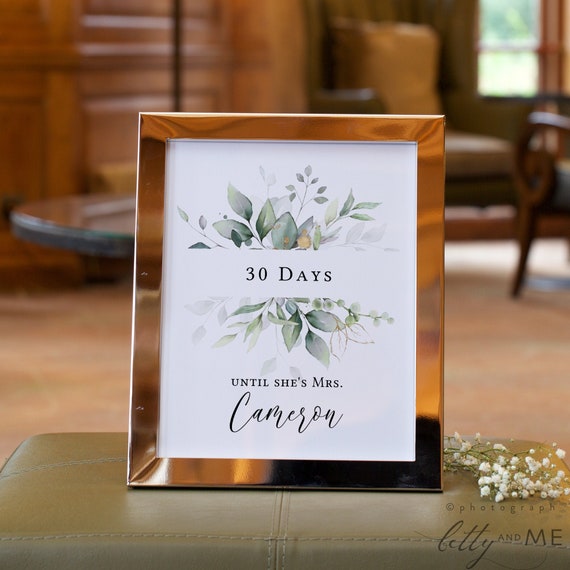 Leaf & Gold - Days Until I Do Sign, Bridal Shower Countdown Sign, Printable 4x6", 5x7", 8x10", Corjl Templates, FREE Demo