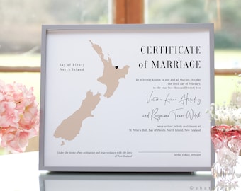 Destination - New Zealand Marriage Certificate, Wedding Keepsake, Printable Certificate of Marriage, Corjl Templates, FREE Demo