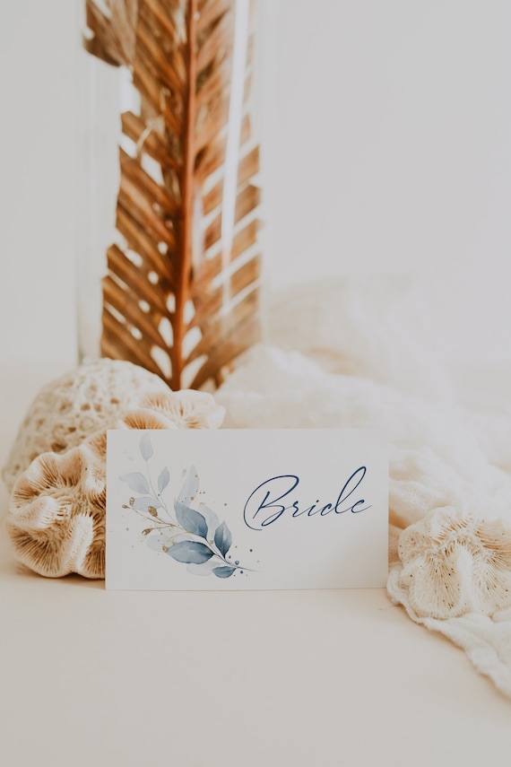 Dusty Blue Flat & Folded Place Cards, Printable Name Card Templates, Dusty Blue Wedding Theme, Canva Templates | 80 Dusty Blue