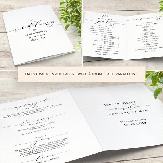 Romantic Wedding Program Template Folded Order Of Service Etsy