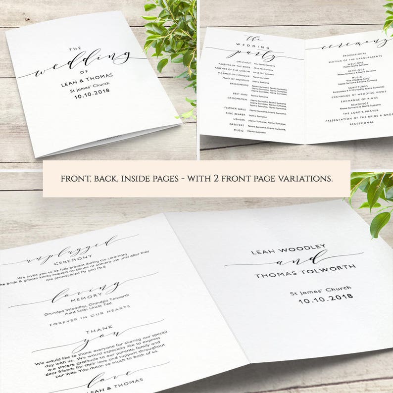 Romantic wedding program template, folded order of service Booklets. Printable program, front, back, inside, Wedding Corjl FREE Demo image 10