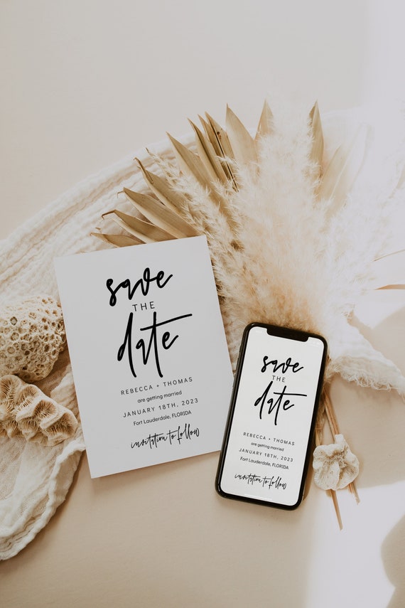 Modern Save the Dates, Electronic and Printable Save the Date set, Modern Minimalist Wedding, Corjl Template, FREE Demo | 88