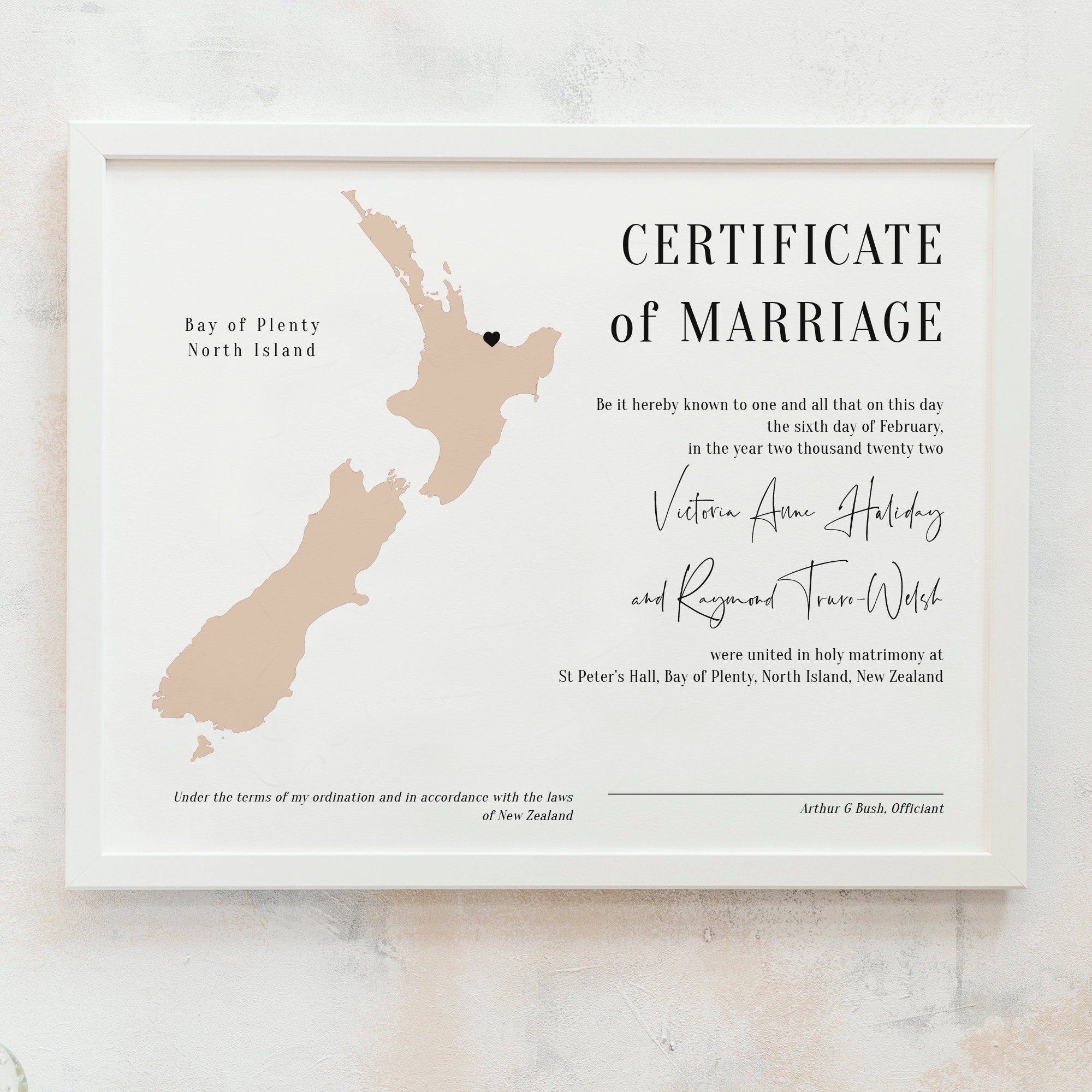 Destination New Zealand Marriage Certificate Wedding Etsy