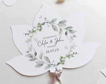 Wedding Fan Program, Printable Template, Lotus Flower Wedding Fan, Canva Templates | Fan Shapes