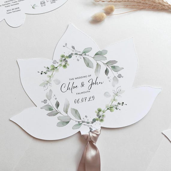 Wedding Fan Program, Printable Template, Lotus Flower Wedding Fan, Canva Templates | Fan Shapes