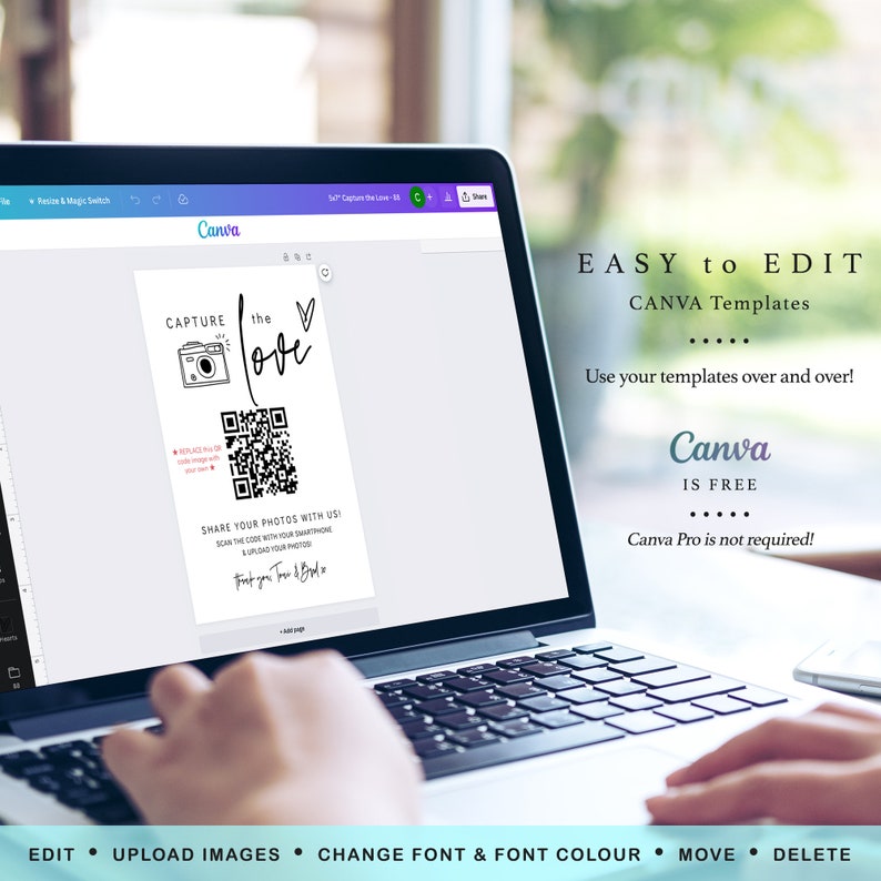Capture the Love QR Code, Wedding Photo Signs, Share the Love, Wedding QR Code Signs, Horizontal & Vertical, Canva Template 88 image 10