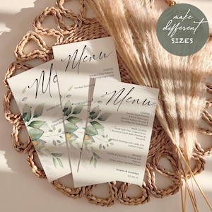 Table Menu Cards, Menu Template Download, Wedding Menu Template, Printable Wedding Menus, Canva Templates | 80G