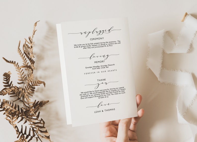 Romantic wedding program template, folded order of service Booklets. Printable program, front, back, inside, Wedding Corjl FREE Demo image 3