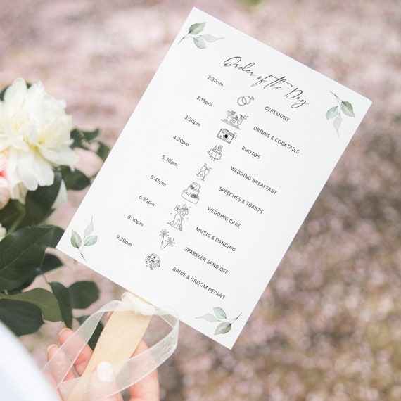 Order of the Day Fan, Fan Wedding Program, Printable Program Templates, Order of Service Fans, Corjl Templates, FREE Demo | 80G