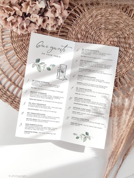 Wedding Table Talk, Wedding Table Ice Breaker, Our Guests on Your Table, Table Conversation Starter, Guest Trivia, Canva Template | 80G