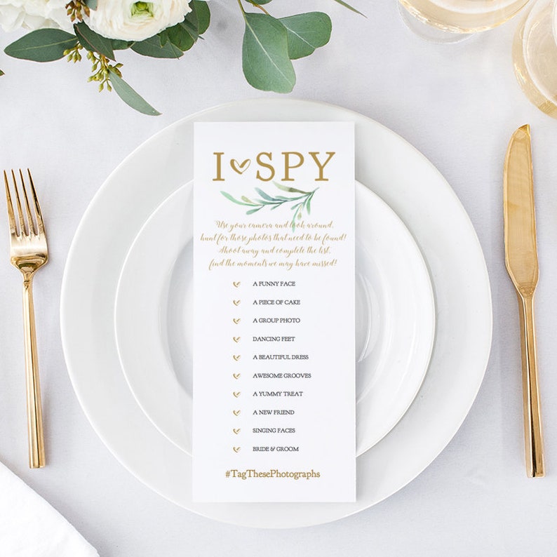 I Spy Wedding Game, I Spy Printable Sign, Wedding Signs 4x6, 4x9, 5x7 and 8x10, Disposable Camera, Greenery, Corjl Template, FREE Demo image 2