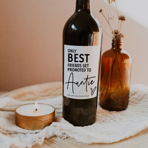 Only Best Friends get Promoted to Auntie, Canva Pregnancy Announcement Wine Label Template, Printable Labels, Canva Templates | 88 image 5