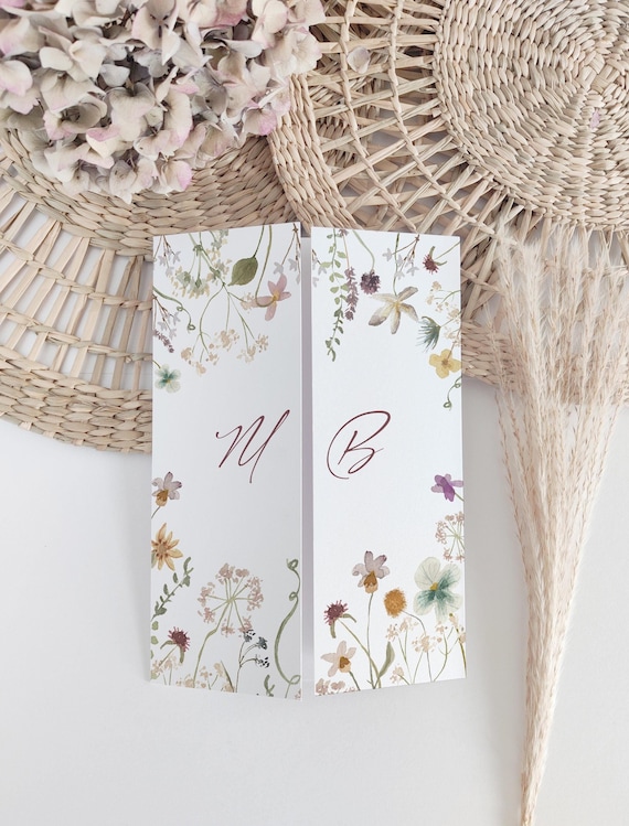 Wildflower Wedding Invitation Template, Folded Wedding Invites, Gatefold Invitations, Canva Templates | 94