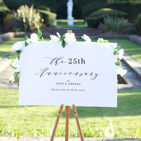 25th Anniversary Welcome Sign, Printable 25th Wedding Anniversary Sign, DIY Printable Templates, "Wedding", Corjl Template, FREE Demo