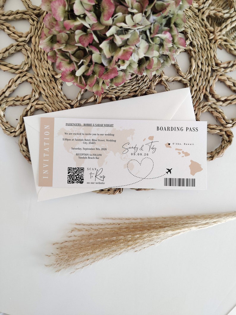 Destination Hawaii Boarding Pass Invitation Ticket Template, Any Colors, Printable Boarding Pass Invitation, Corjl Templates, FREE Demo image 4