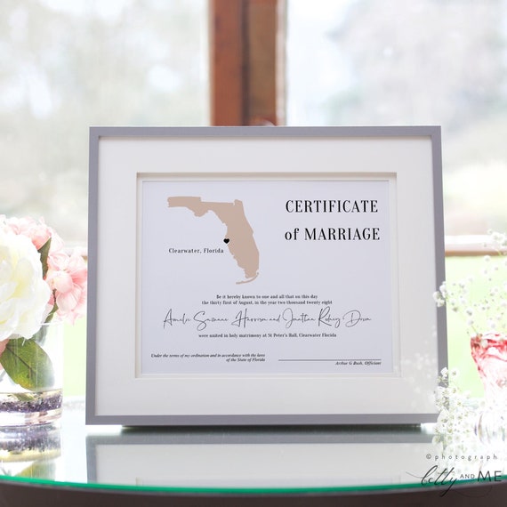 Florida Certificate of Marriage, Wedding in Florida Marriage Certificate Template, Printable, Destination Wedding, Canva Templates