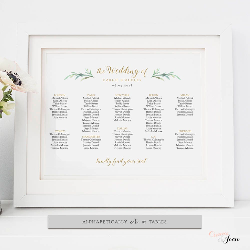 wedding table seating chart greenery wedding table plan pdf