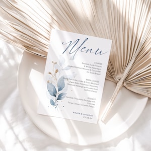 Dusty Blue Menu Cards, Printable Wedding Menus, Dusty Blue Wedding, Instant Download Templates, Canva Templates | 80 Dusty Blue