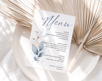 Dusty Blue Menu Cards, Printable Wedding Menus, Dusty Blue Wedding, Instant Download Templates, Canva Templates | 80 Dusty Blue