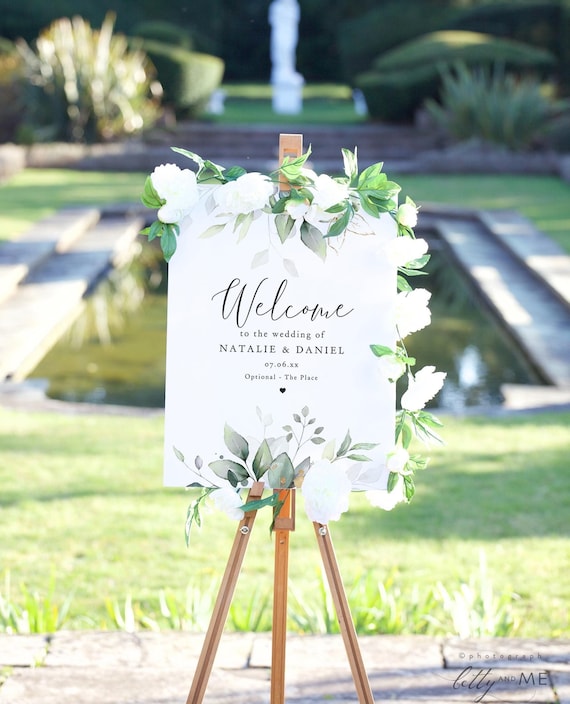 Welcome Wedding Sign, 11 Sizes, Greenery Wedding Welcome Signs, Printable Templates, Canva Templates | 80G