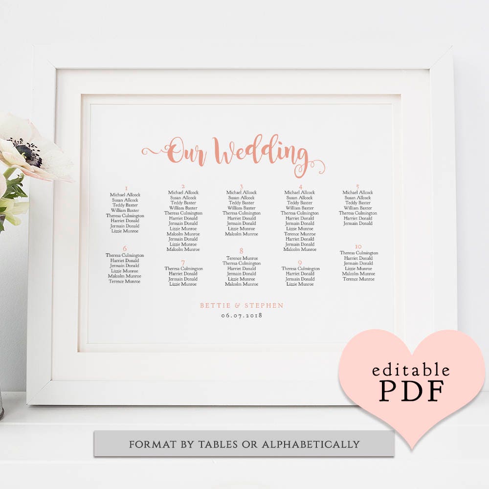 Wedding Seating Chart Size