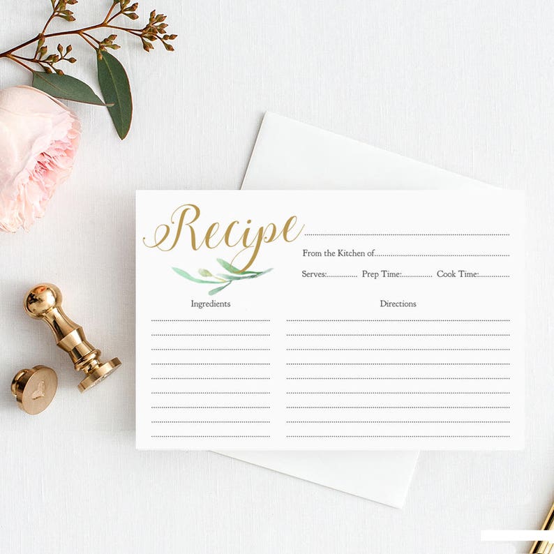 Greenery DIY Recipe Card Recipe Card Printable Printable Recipe Card Bridal Shower card 4x6 Bridal Shower Recipe Card
