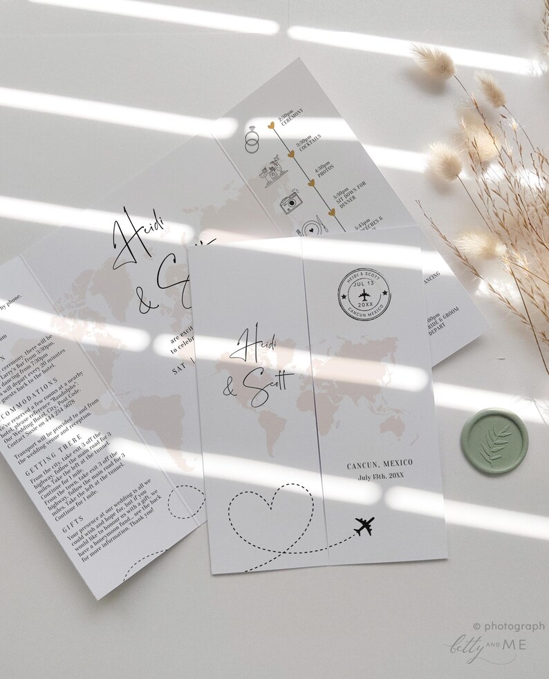Destination - Folded Wedding Invitations, Folded Gatefold Invitation Templates, Destination Wedding Invitations, Canva Templates image 2