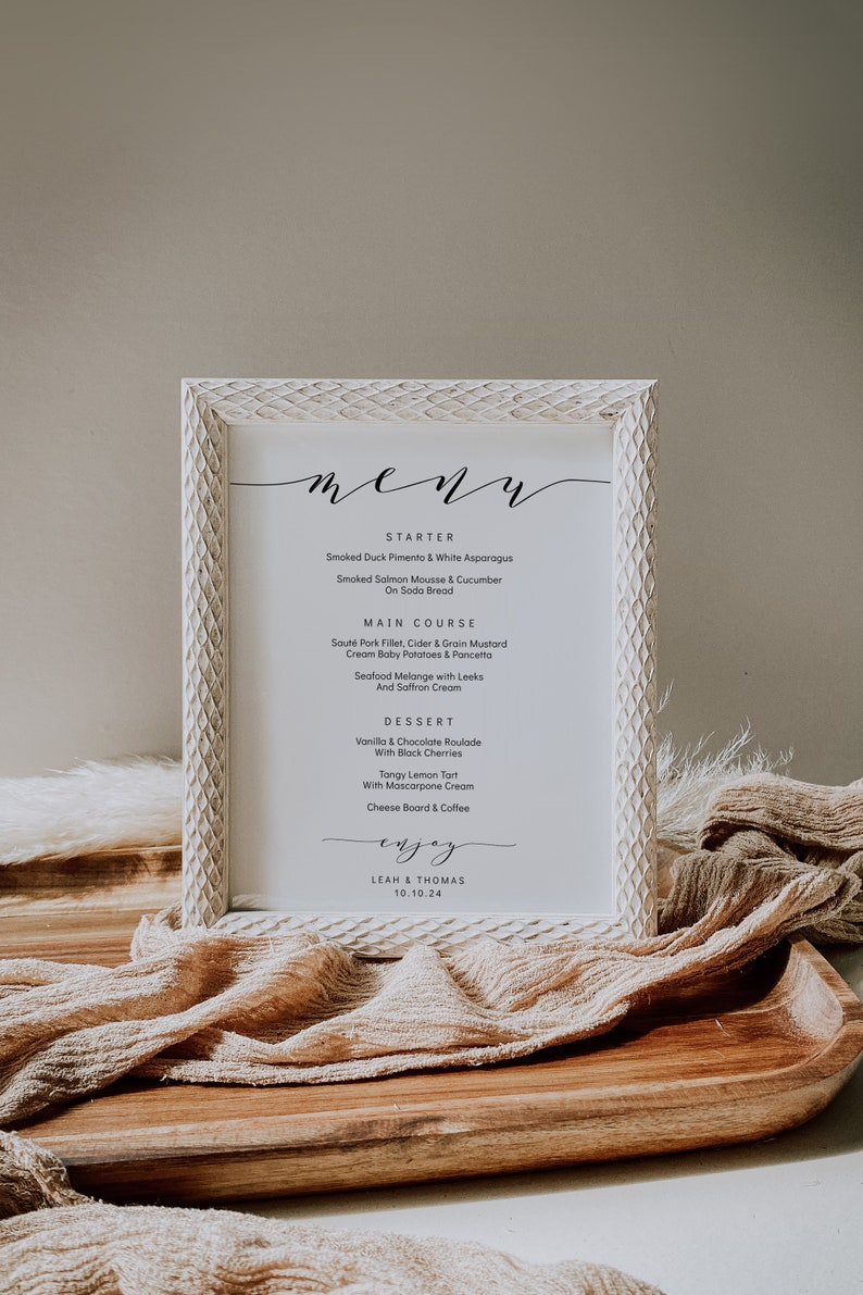 Wedding menu template, 5x7, 4x9 and 8x10 menu. Printable menu card DIY templates. Edit, print, trim Wedding FREE Corjl Demo image 9