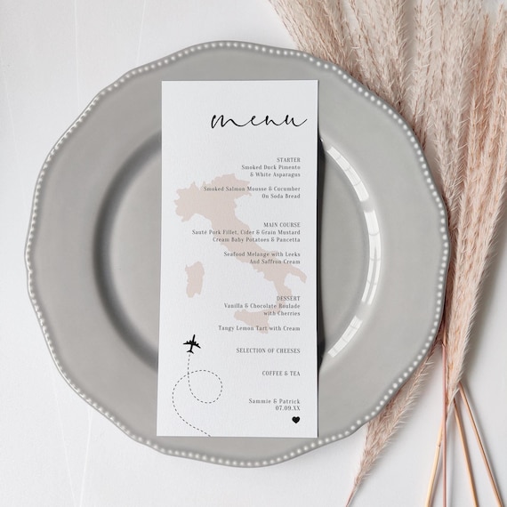 Destination - Menus for Italy Wedding, Wedding Menu for Italian Wedding, Menus in Various Sizes, Printable Long Menu, Canva Templates